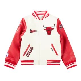 NBA CHICAGO BULLS RETRO CLASSIC BIG BOYS RIB WOOL VARSITY JACKET (EGGSHELL/ RED)