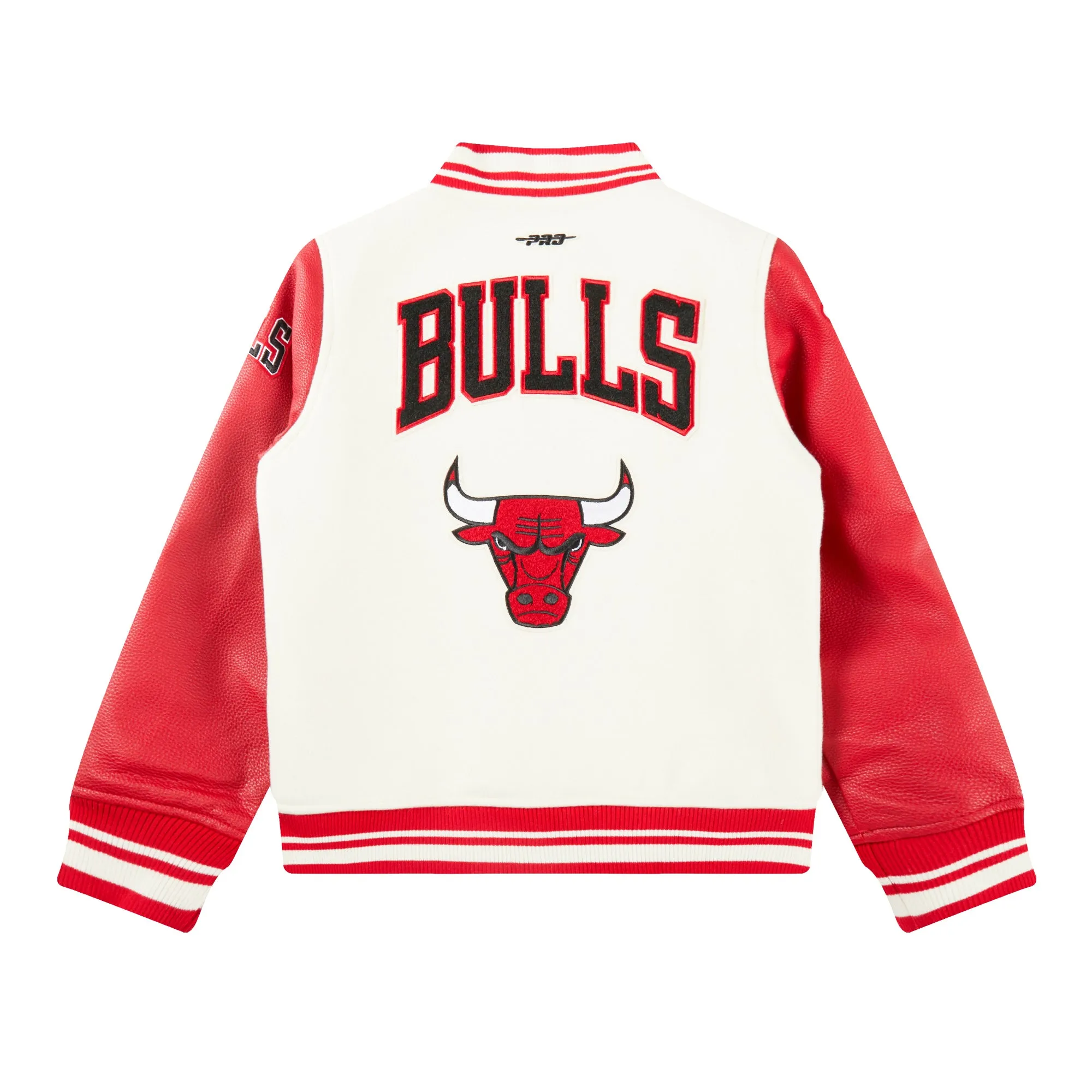 NBA CHICAGO BULLS RETRO CLASSIC BIG BOYS RIB WOOL VARSITY JACKET (EGGSHELL/ RED)