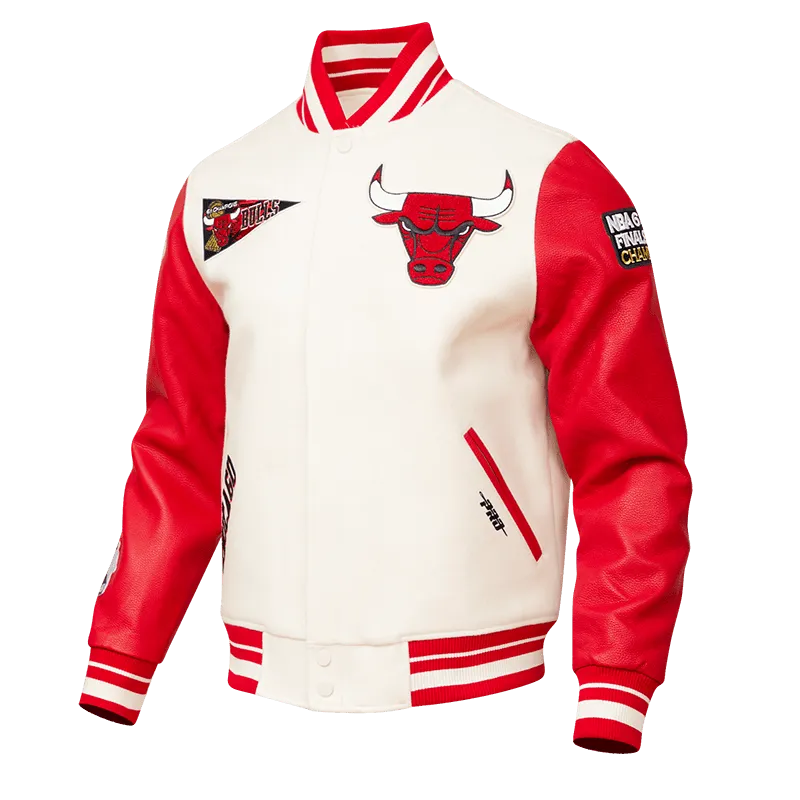 NBA CHICAGO BULLS RETRO CLASSIC MEN'S RIB WOOL VARSITY JACKET (EGGSHELL/RED)