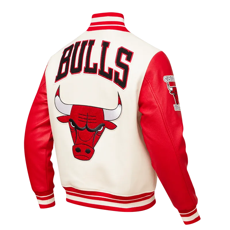 NBA CHICAGO BULLS RETRO CLASSIC MEN'S RIB WOOL VARSITY JACKET (EGGSHELL/RED)