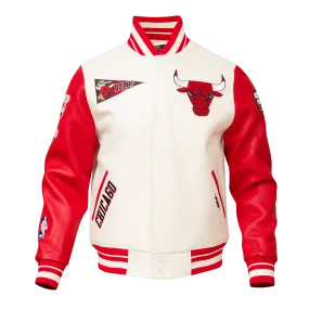 NBA CHICAGO BULLS RETRO CLASSIC MEN'S RIB WOOL VARSITY JACKET (EGGSHELL/RED)