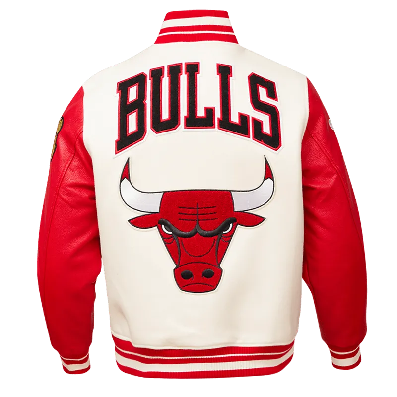 NBA CHICAGO BULLS RETRO CLASSIC MEN'S RIB WOOL VARSITY JACKET (EGGSHELL/RED)