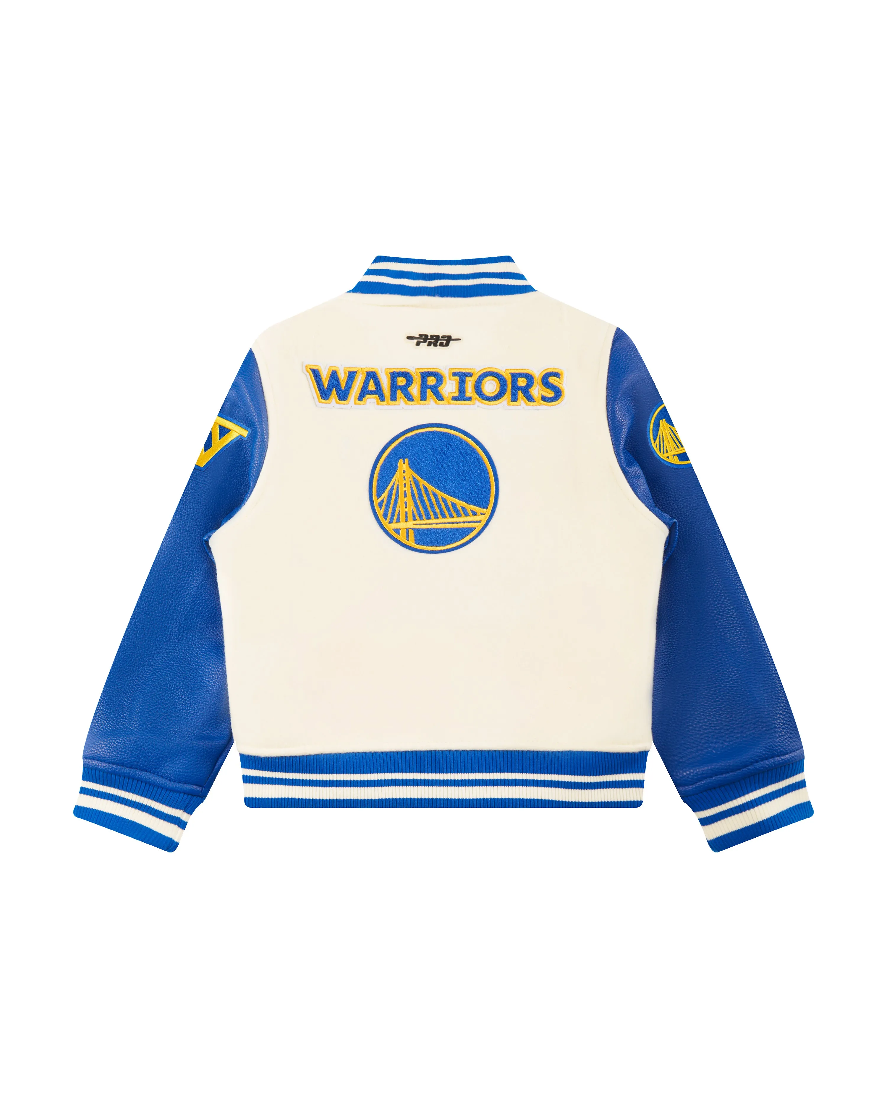 NBA GOLDEN STATE WARRIORS RETRO CLASSIC LITTLE BOYS RIB WOOL VARSITY JACK (EGGSHELL/ROYAL BLUE)