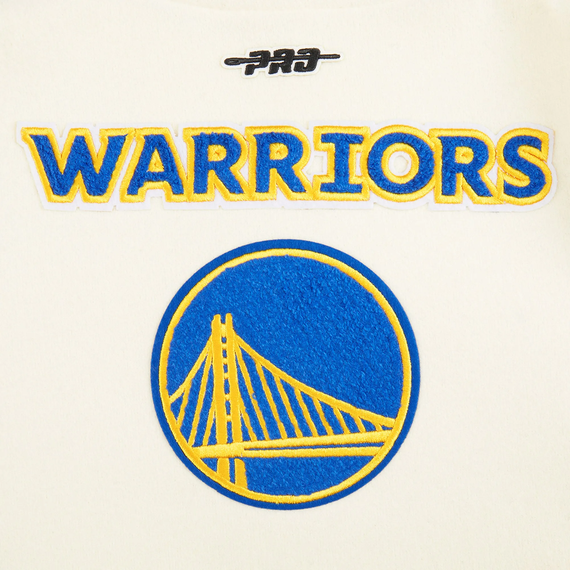 NBA GOLDEN STATE WARRIORS RETRO CLASSIC LITTLE BOYS RIB WOOL VARSITY JACK (EGGSHELL/ROYAL BLUE)