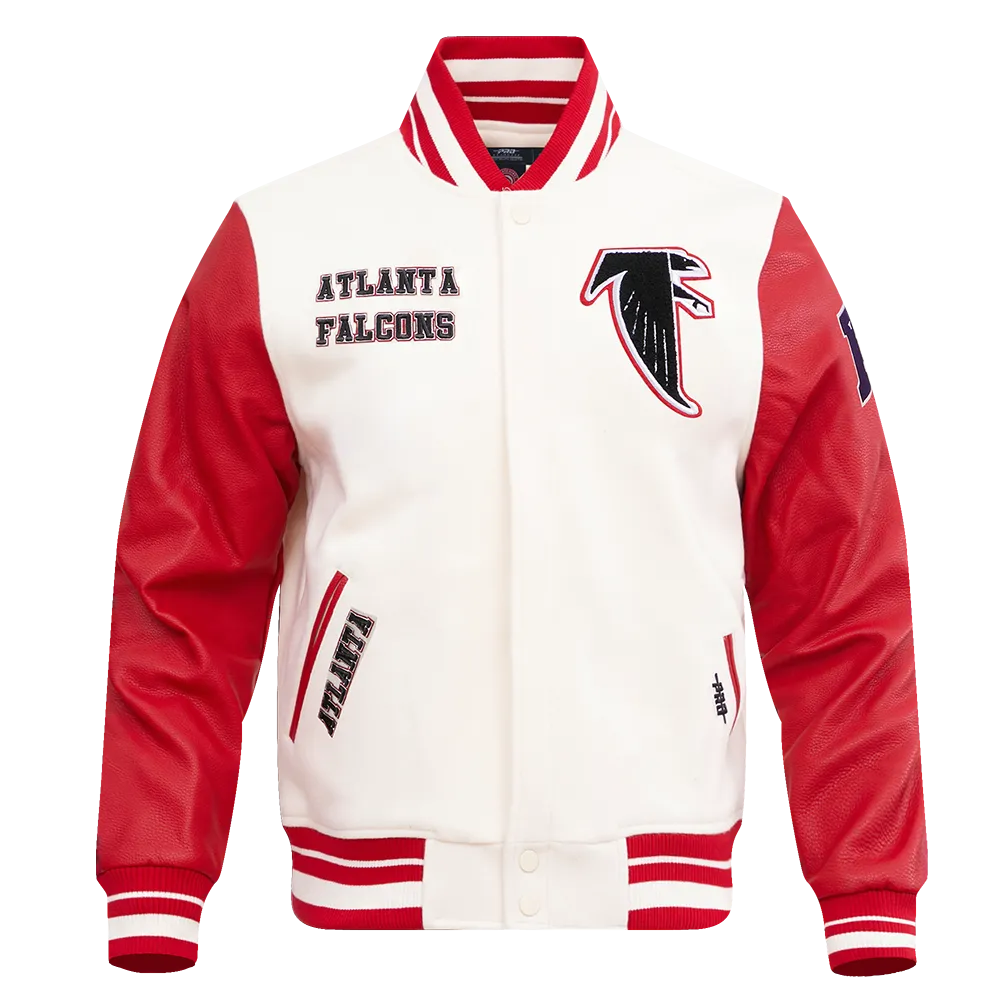 NFL ATLANTA FALCONS RETRO CLASSIC MEN'S RIB WOOL VARSITY JACKET (EGGSHELL/ RED)