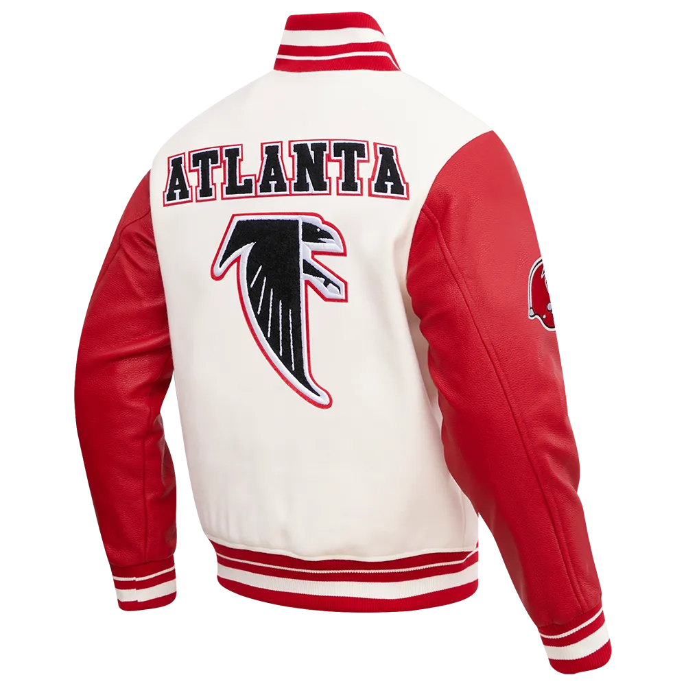 NFL ATLANTA FALCONS RETRO CLASSIC MEN'S RIB WOOL VARSITY JACKET (EGGSHELL/ RED)