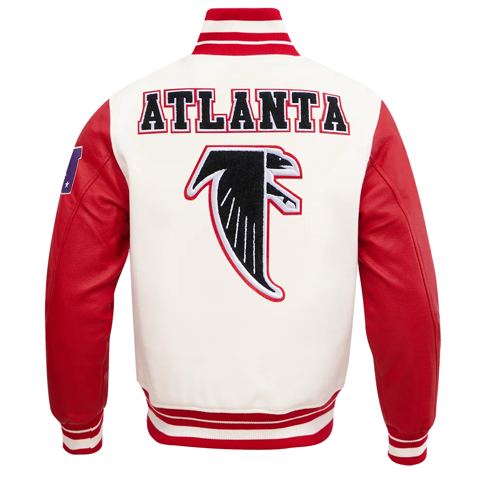 NFL ATLANTA FALCONS RETRO CLASSIC MEN'S RIB WOOL VARSITY JACKET (EGGSHELL/ RED)