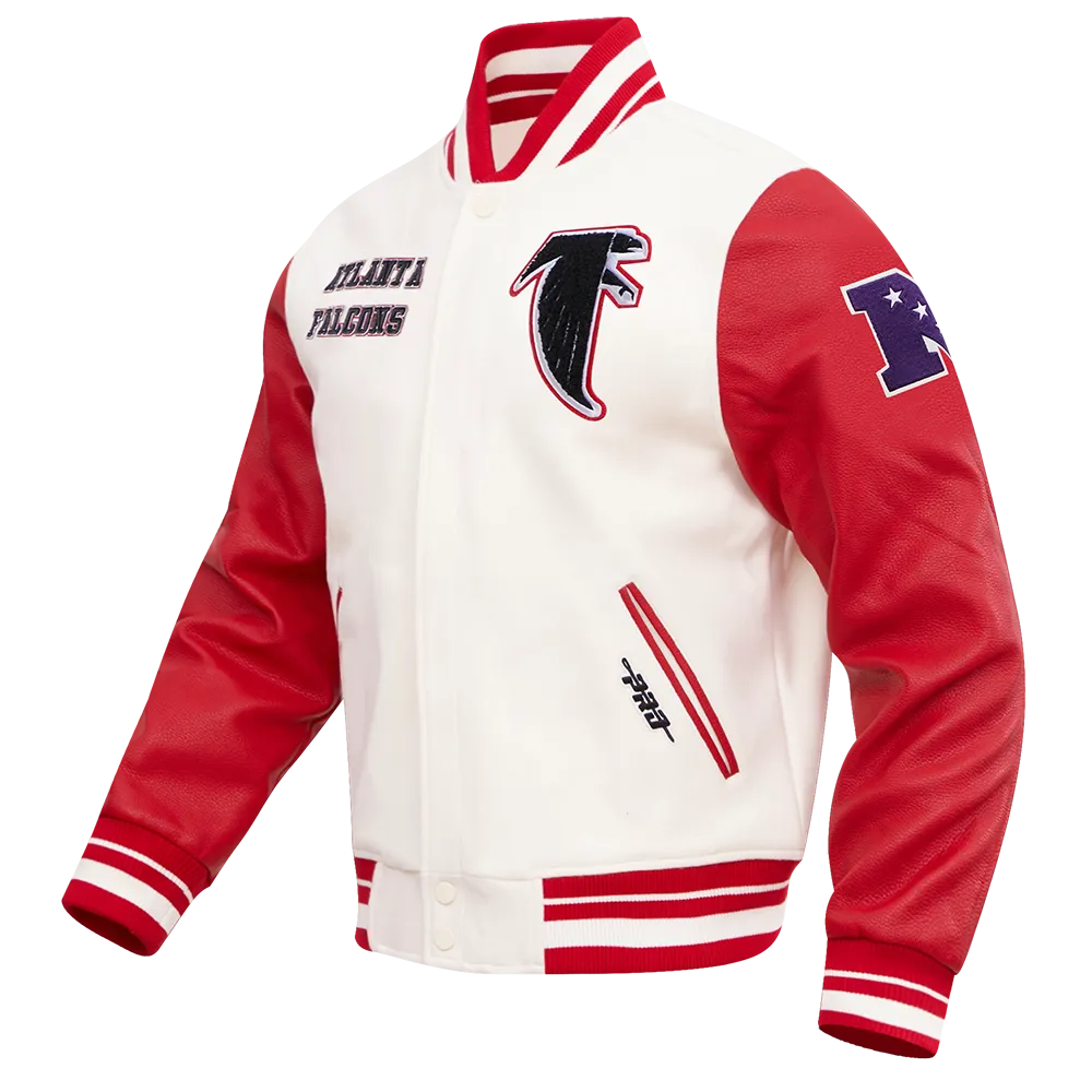 NFL ATLANTA FALCONS RETRO CLASSIC MEN'S RIB WOOL VARSITY JACKET (EGGSHELL/ RED)