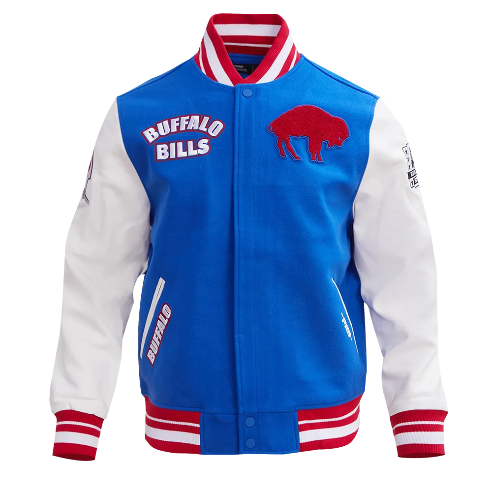 NFL BUFFALO BILLS RETRO CLASSIC MEN'S RIB WOOL VARSITY JACKET (ROYAL BLUE/RED)