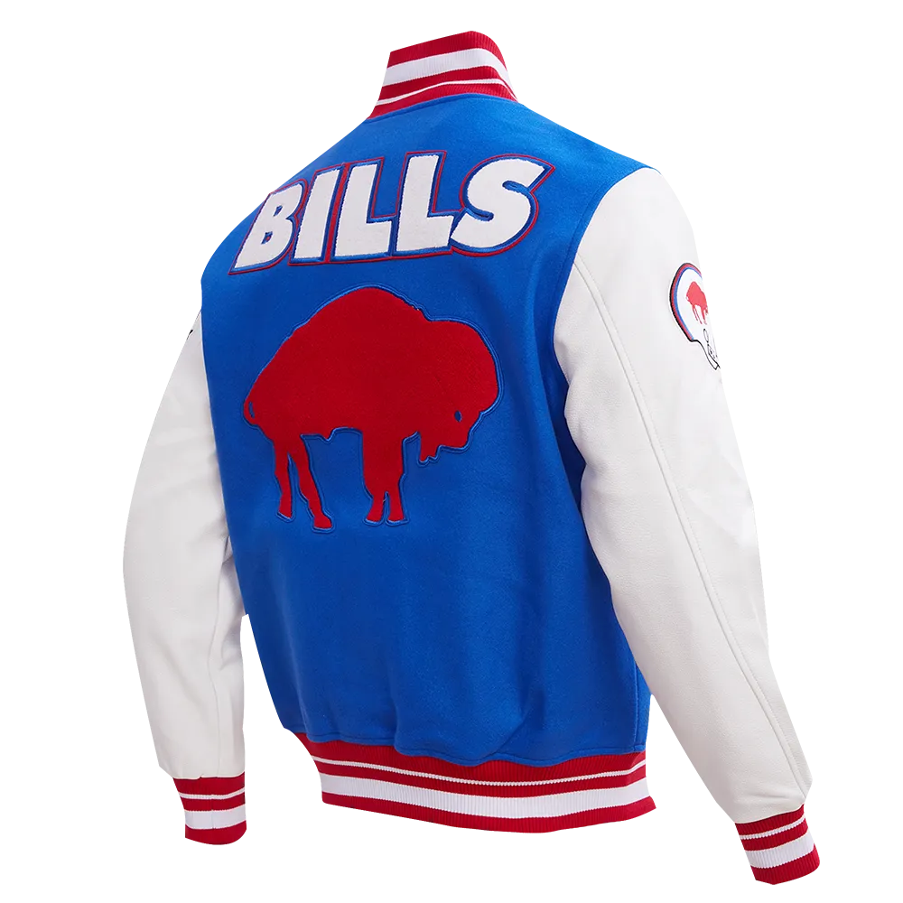 NFL BUFFALO BILLS RETRO CLASSIC MEN'S RIB WOOL VARSITY JACKET (ROYAL BLUE/RED)