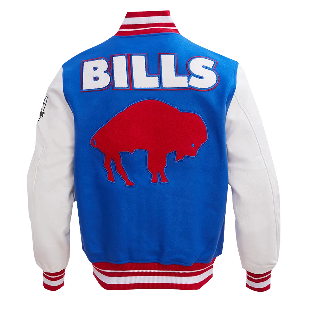 NFL BUFFALO BILLS RETRO CLASSIC MEN'S RIB WOOL VARSITY JACKET (ROYAL BLUE/RED)