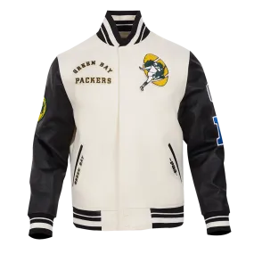 NFL GREEN BAY PACKERS RETRO CLASSIC MEN'S RIB WOOL VARSITY JACKET (EGGSHELL/ BLACK)