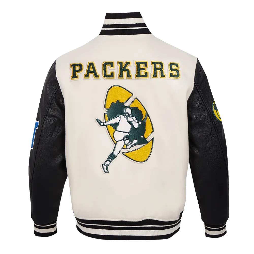 NFL GREEN BAY PACKERS RETRO CLASSIC MEN'S RIB WOOL VARSITY JACKET (EGGSHELL/ BLACK)