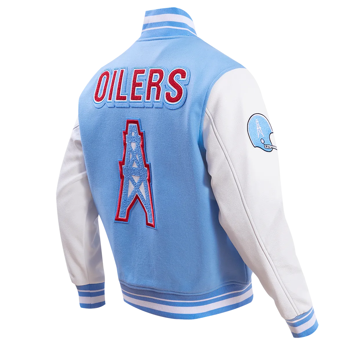 NFL HOUSTON OILERS RETRO CLASSIC MEN'S RIB WOOL VARSITY JACKET (UNIVERSITY BLUE/WHITE)