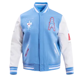 NFL HOUSTON OILERS RETRO CLASSIC MEN'S RIB WOOL VARSITY JACKET (UNIVERSITY BLUE/WHITE)