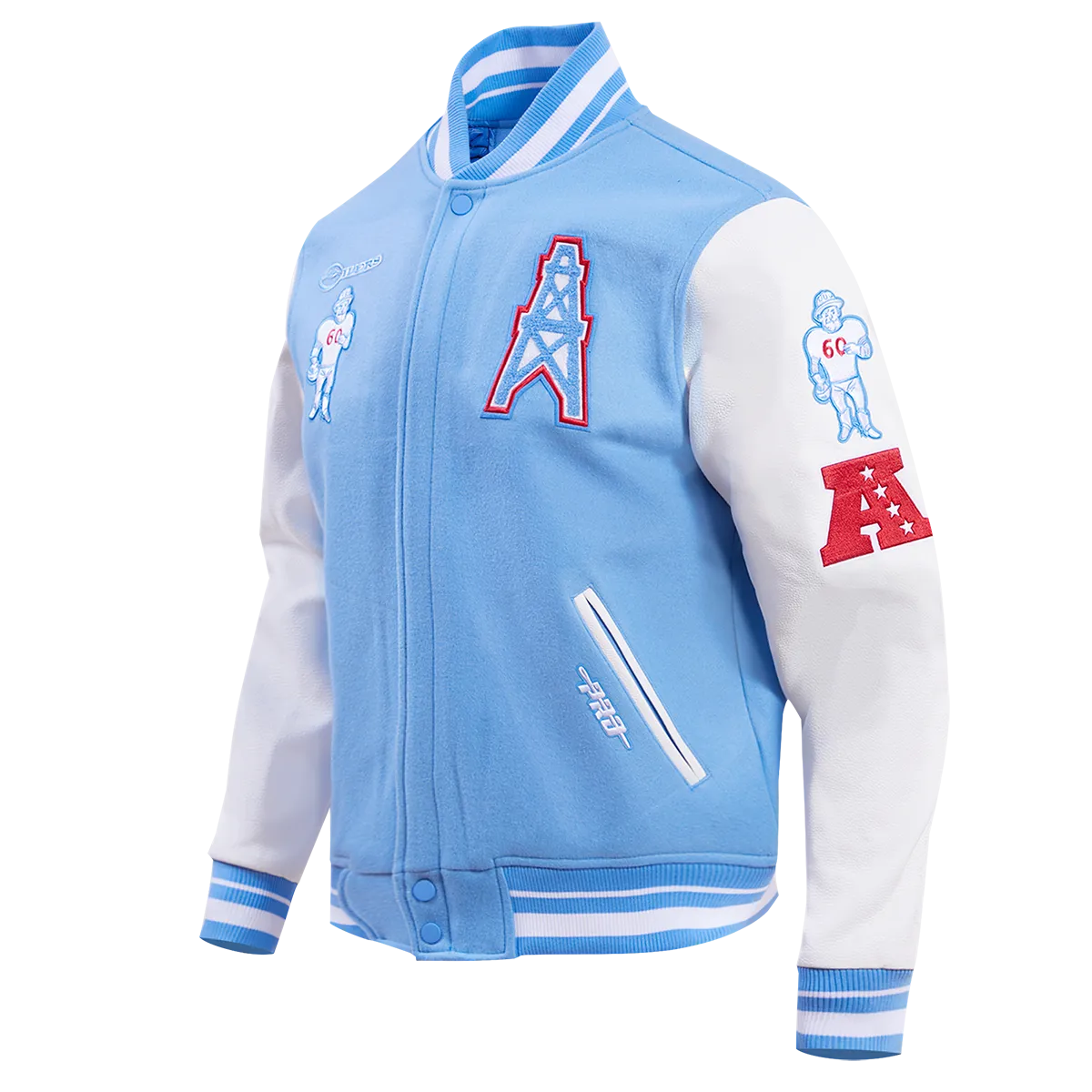 NFL HOUSTON OILERS RETRO CLASSIC MEN'S RIB WOOL VARSITY JACKET (UNIVERSITY BLUE/WHITE)