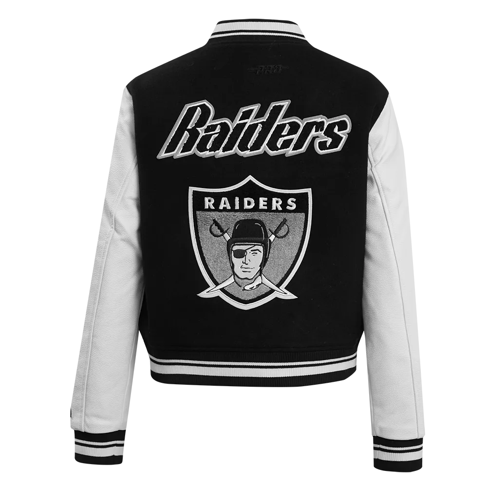 NFL OAKLAND RAIDERS RETRO CLASSIC WOMEN'S RIB WOOL VARSITY JACKET (BLACK/WHITE)