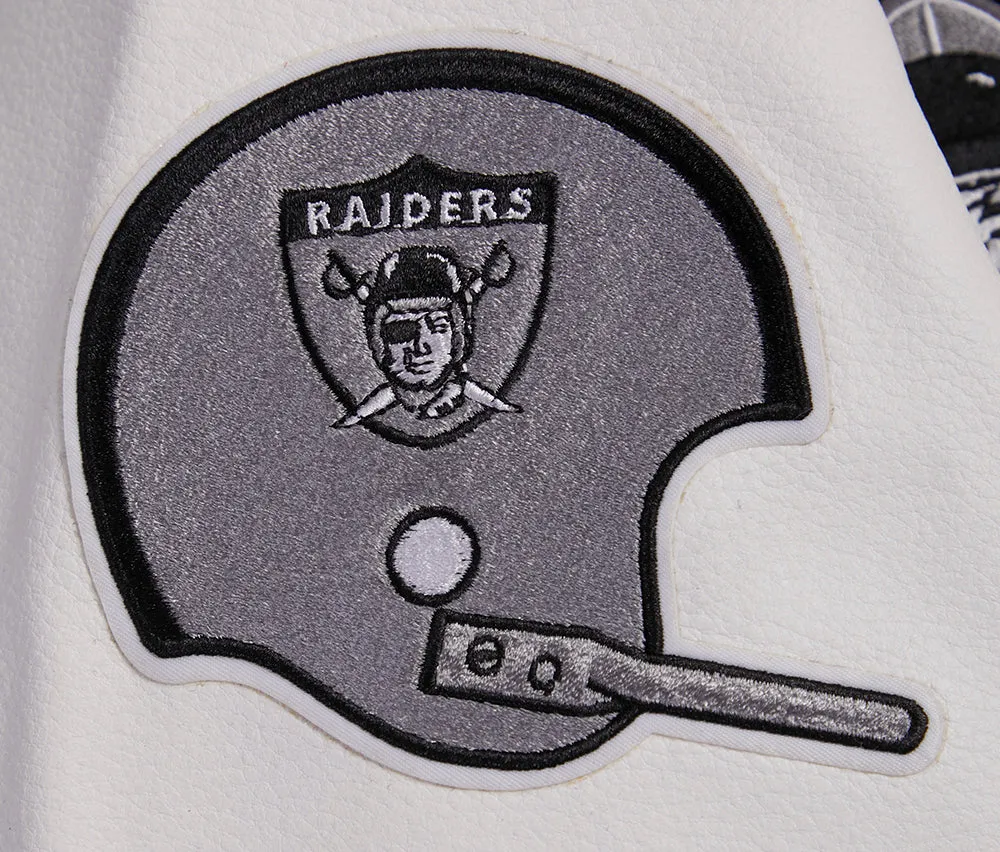 NFL OAKLAND RAIDERS RETRO CLASSIC WOMEN'S RIB WOOL VARSITY JACKET (BLACK/WHITE)