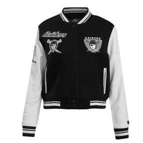 NFL OAKLAND RAIDERS RETRO CLASSIC WOMEN'S RIB WOOL VARSITY JACKET (BLACK/WHITE)