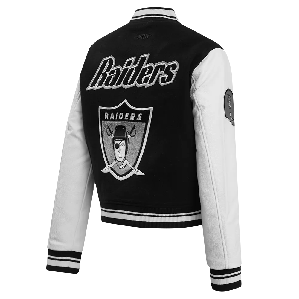 NFL OAKLAND RAIDERS RETRO CLASSIC WOMEN'S RIB WOOL VARSITY JACKET (BLACK/WHITE)