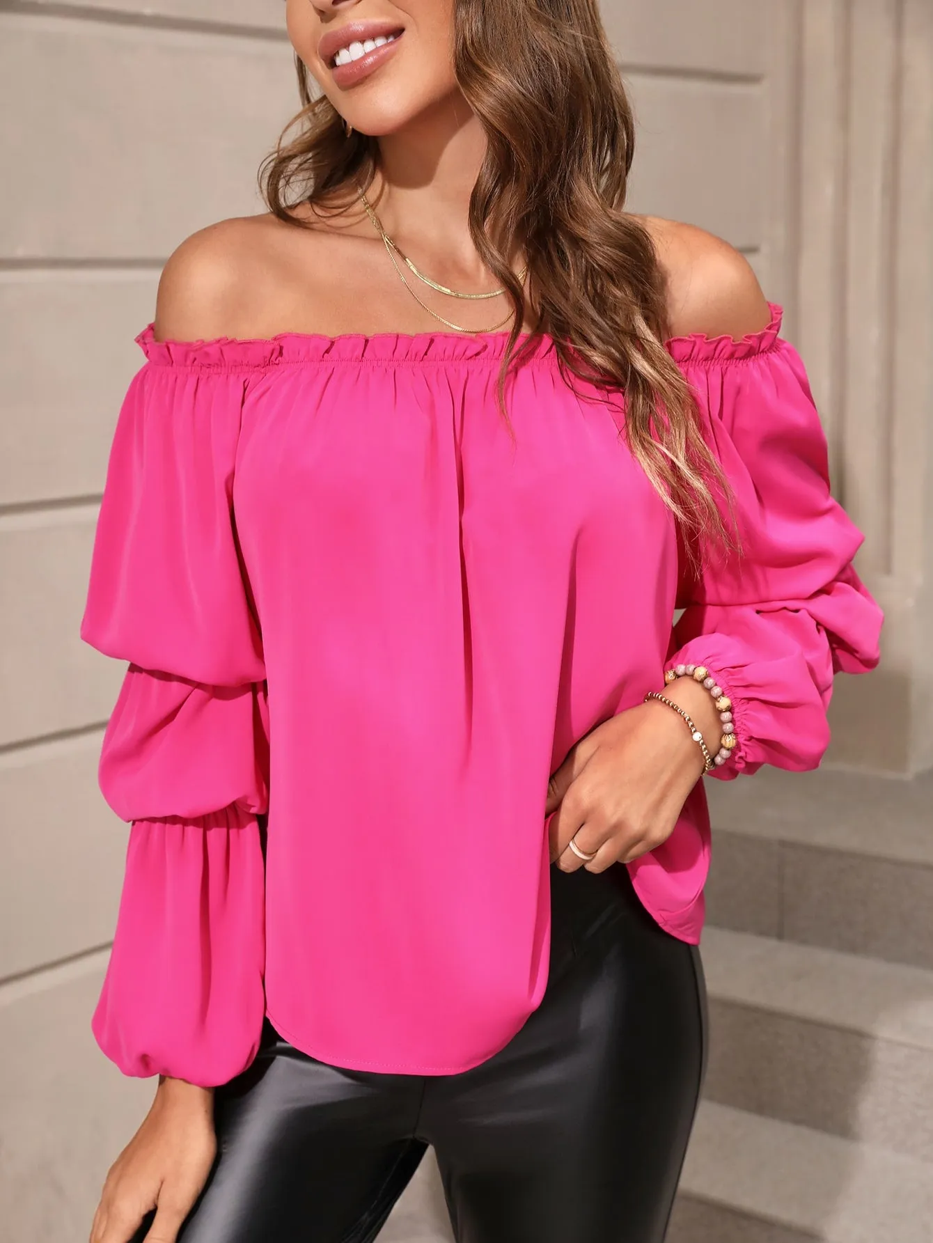 Off Shoulder Lantern Sleeve Blouse