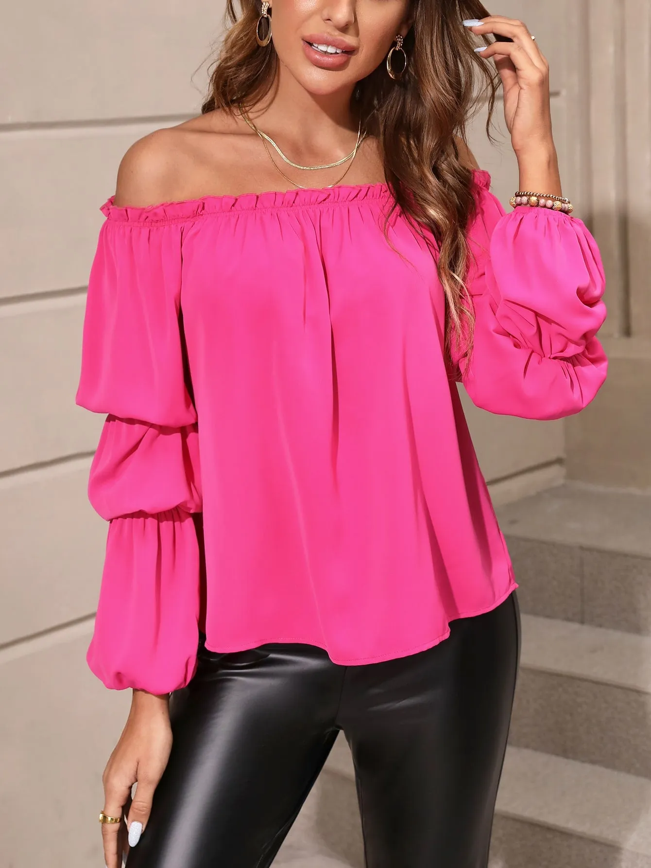 Off Shoulder Lantern Sleeve Blouse