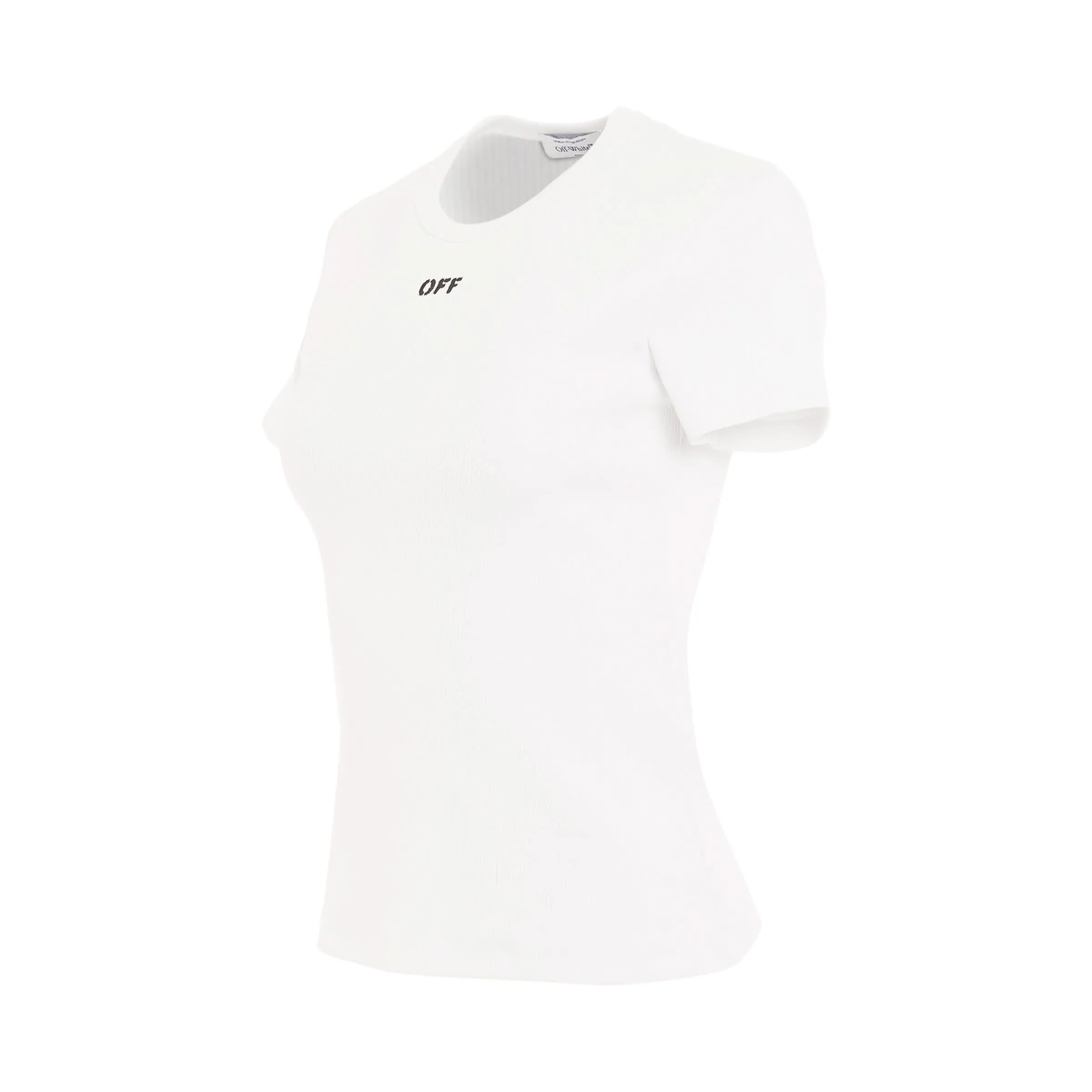 Off Stamp Rib Basic T-Shirt in White