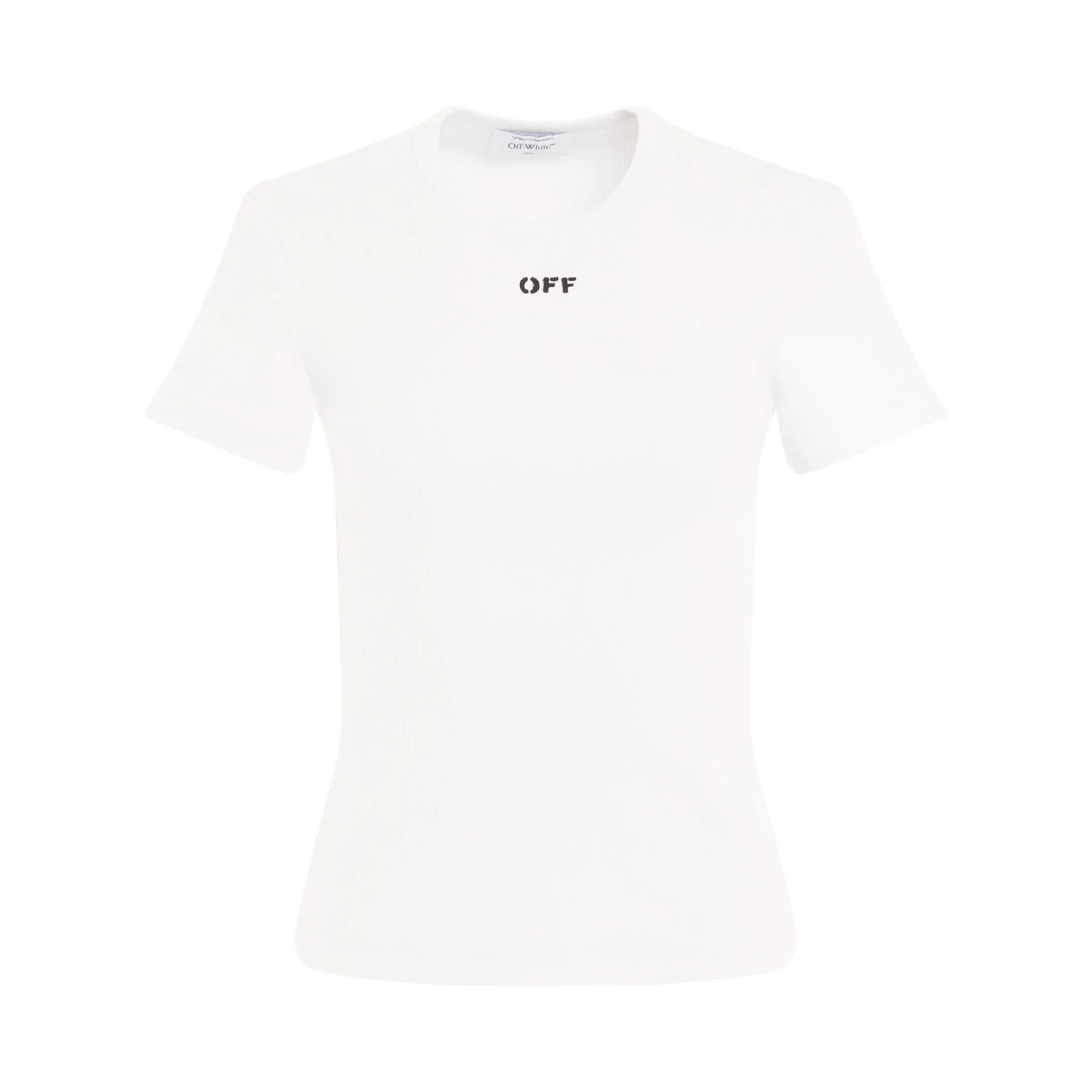 Off Stamp Rib Basic T-Shirt in White