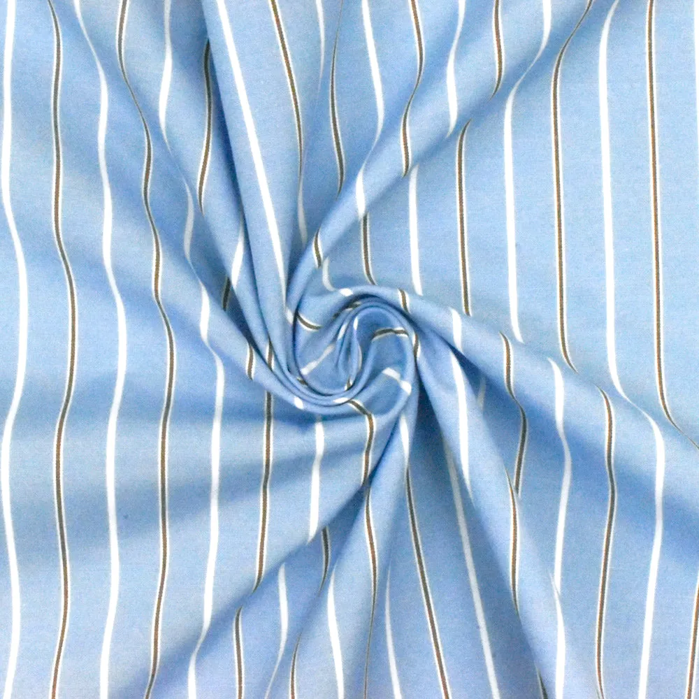 Office Blue-White-Brown Stripe Polyester Shirting Woven Fabric