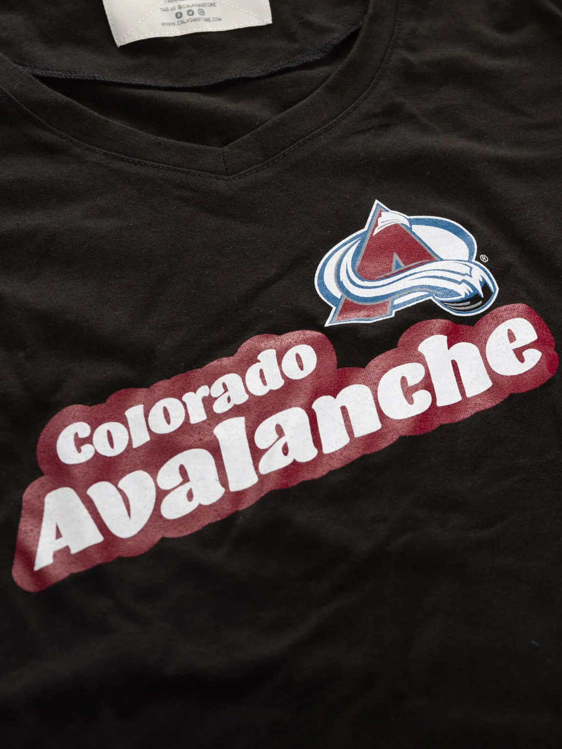 Official Licensed NHL Ladies' Retro Varsity Short Sleeve Vneck Tshirt--Colorado Avalanche