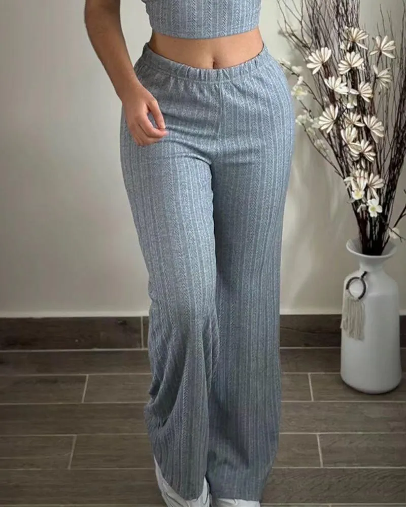 One Shoulder Crop Textured Top & Pants Set