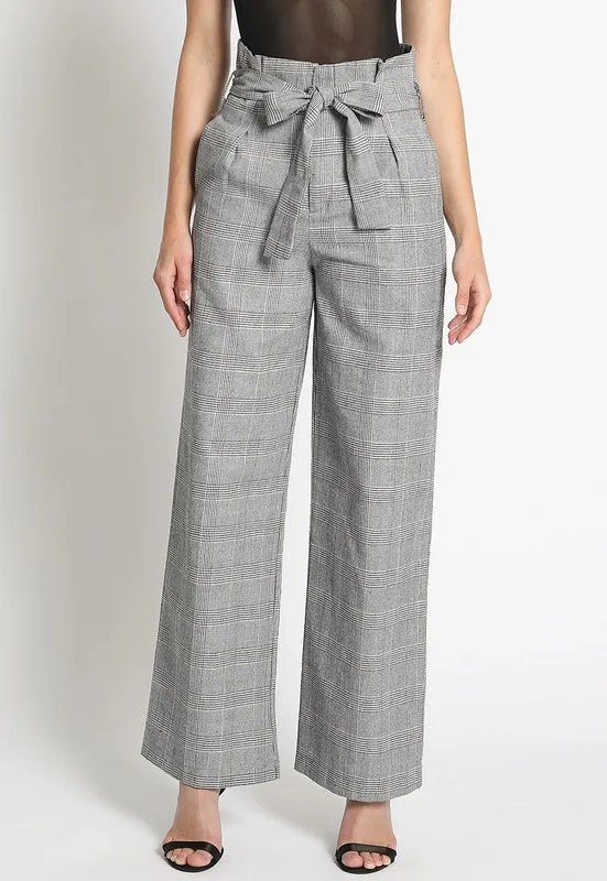 PAPER BAG PLAID PANTS WITH FRONT TIE