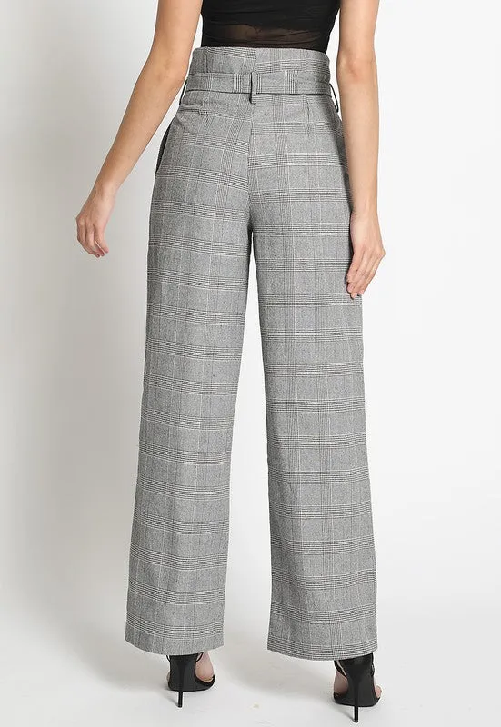 PAPER BAG PLAID PANTS WITH FRONT TIE