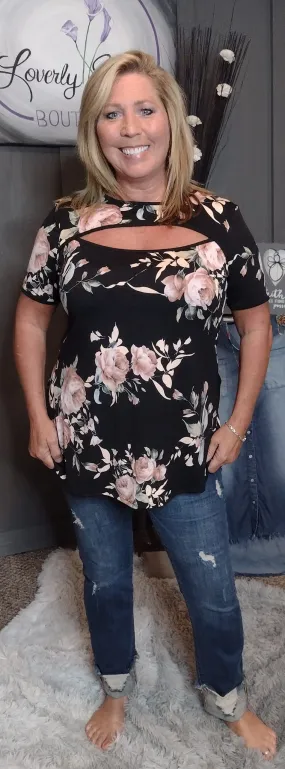 Peekaboo Sally Floral Peekaboo Front Top. Also available in Plus size