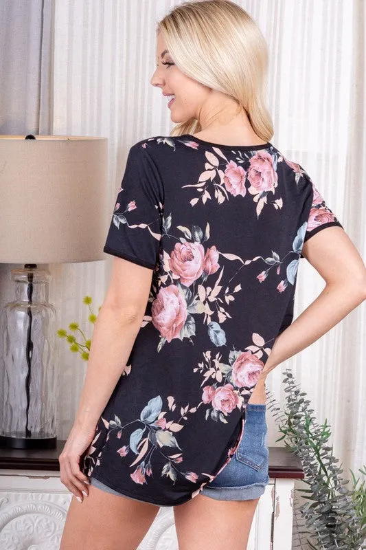 Peekaboo Sally Floral Peekaboo Front Top. Also available in Plus size