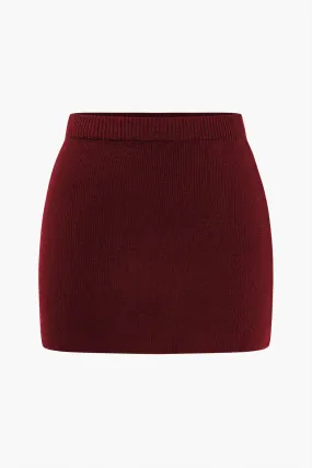 Plus Size Solid Knit Mini Skirt - Burgundy, Brown, and Black