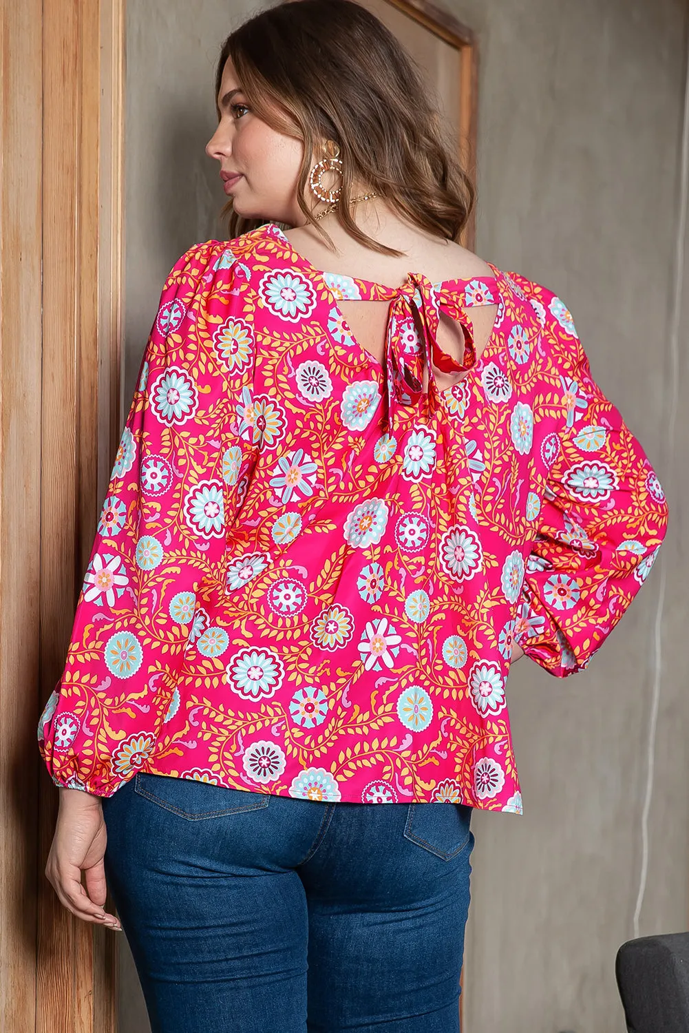 Plus Size Square Neck Floral Blouse