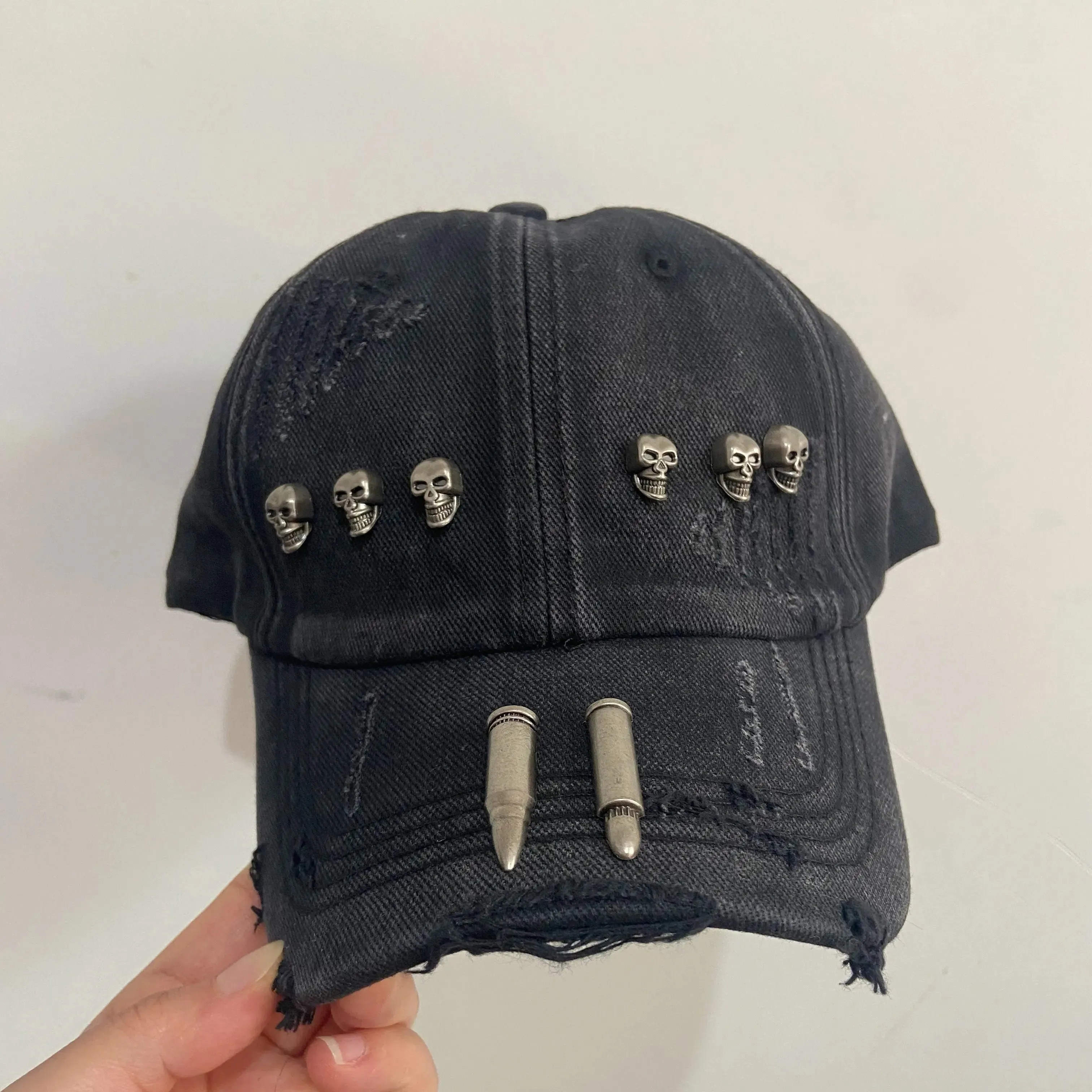 Punk Washed Distressed Metal Bullet Cap