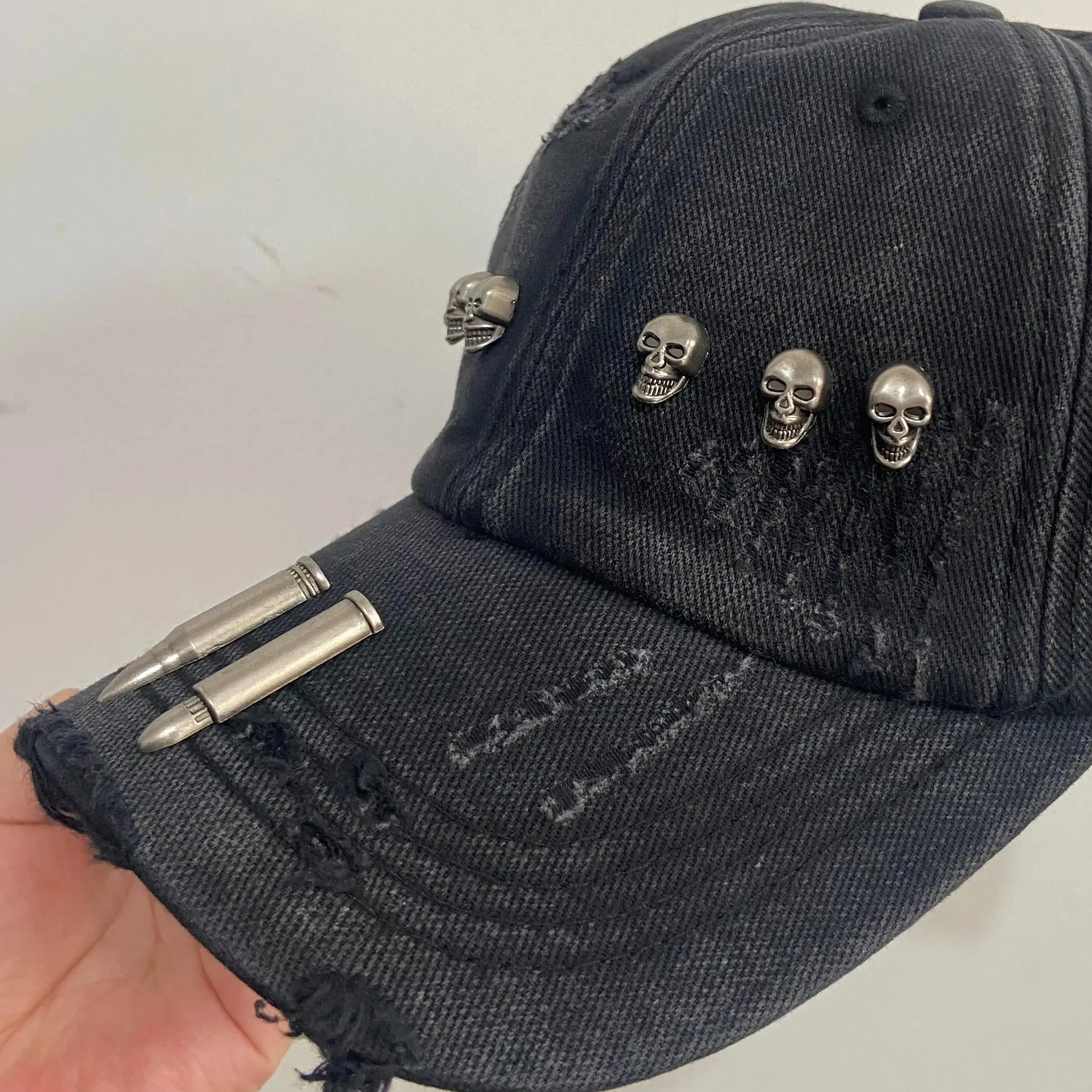 Punk Washed Distressed Metal Bullet Cap