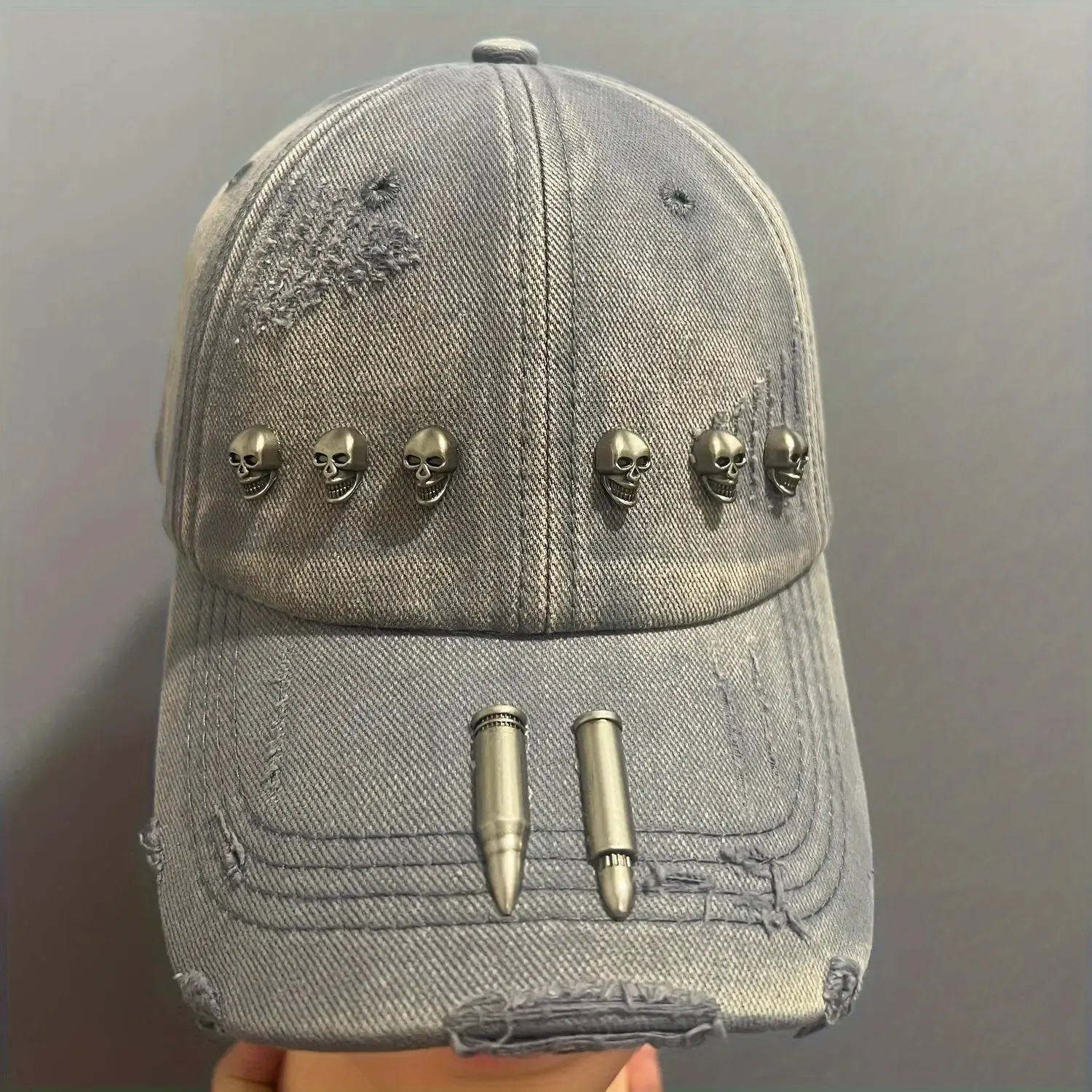 Punk Washed Distressed Metal Bullet Cap