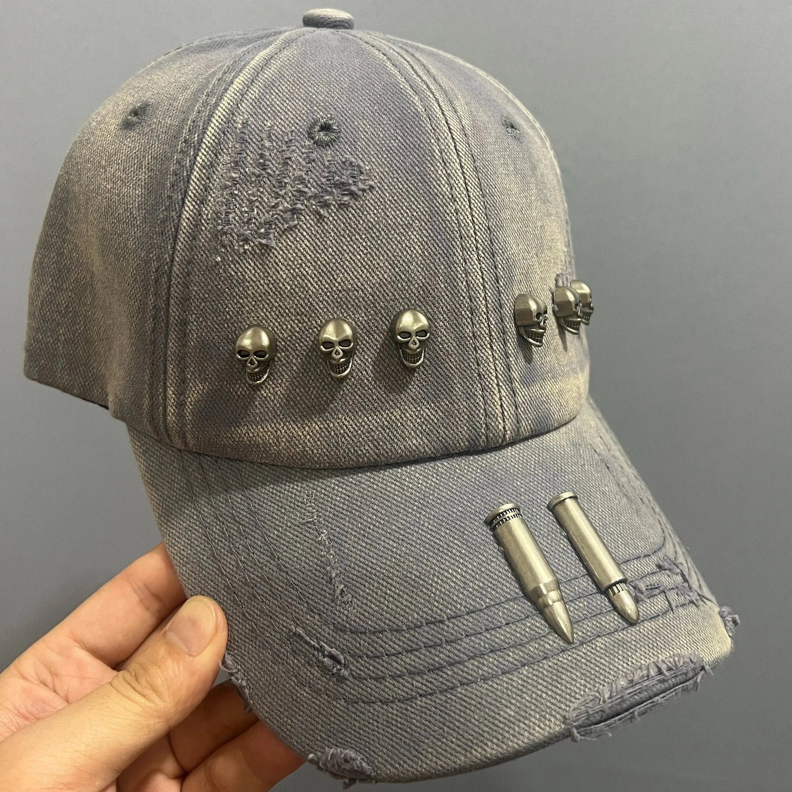 Punk Washed Distressed Metal Bullet Cap