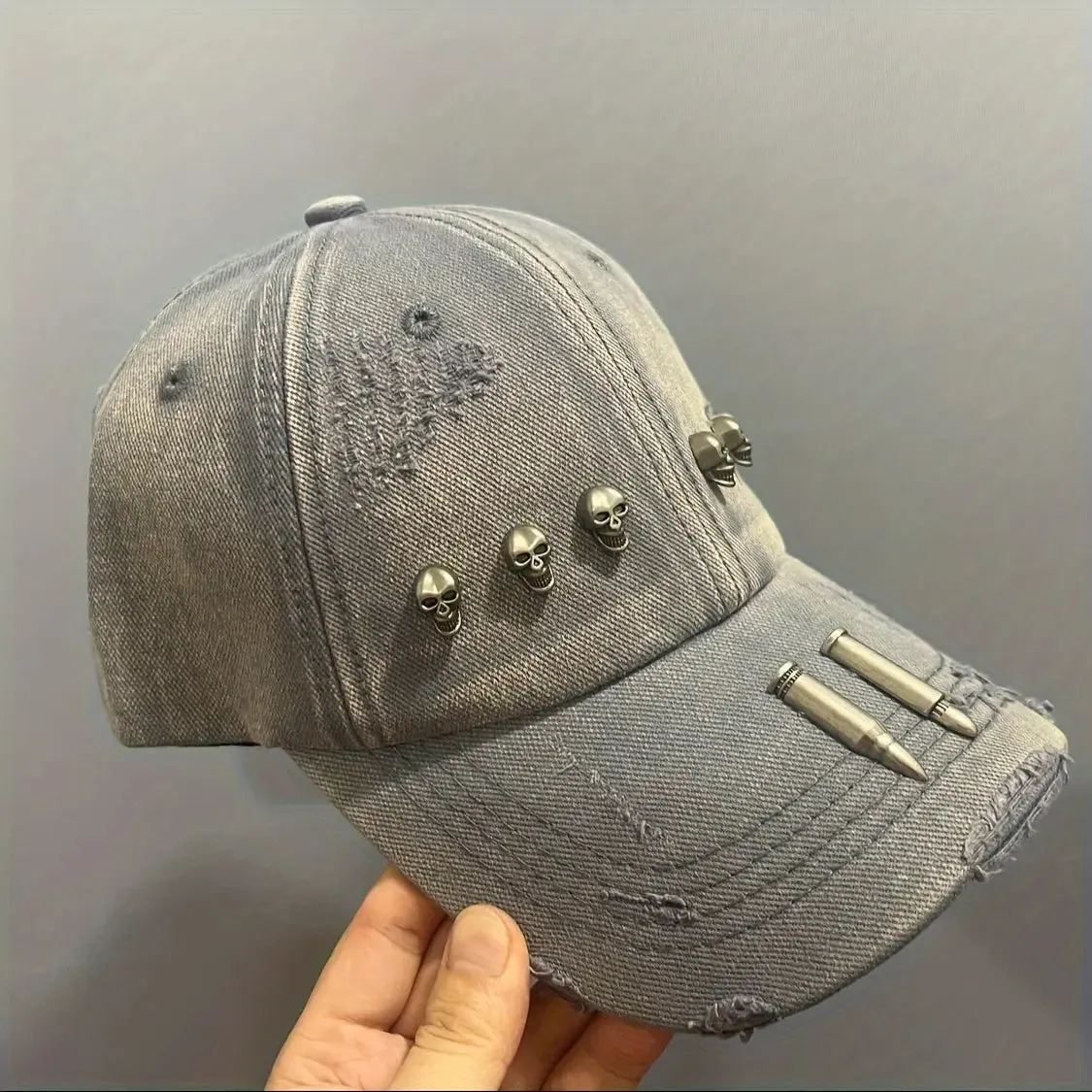 Punk Washed Distressed Metal Bullet Cap