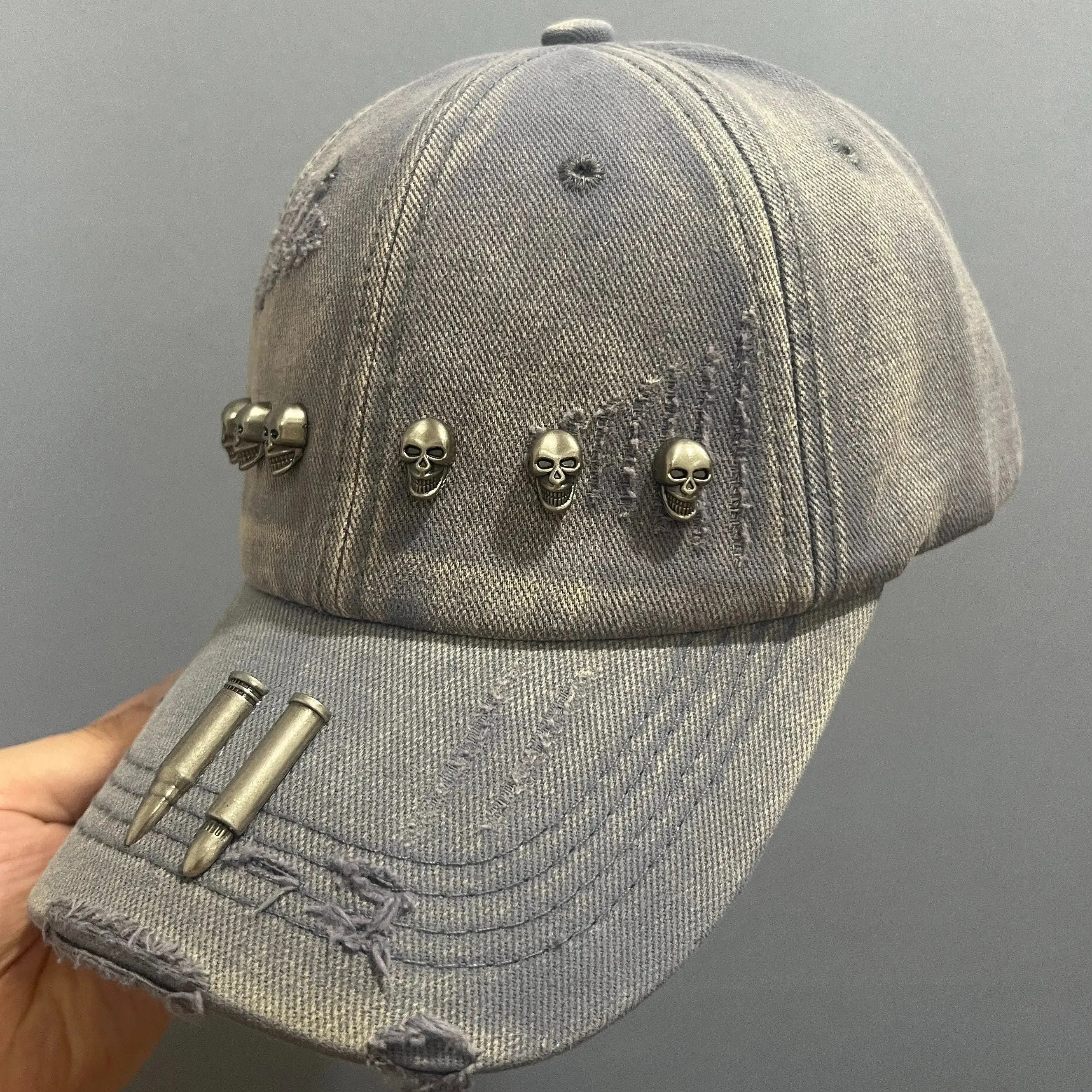 Punk Washed Distressed Metal Bullet Cap