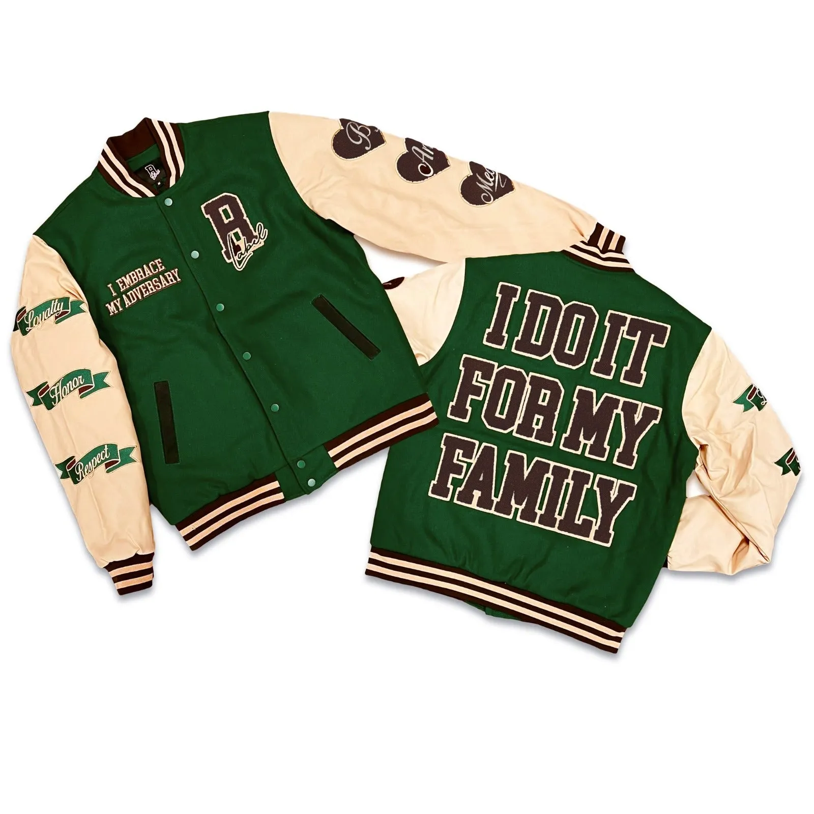 RETRO LABEL FAMILY VARSITY JACKET (GREEN/TAN)