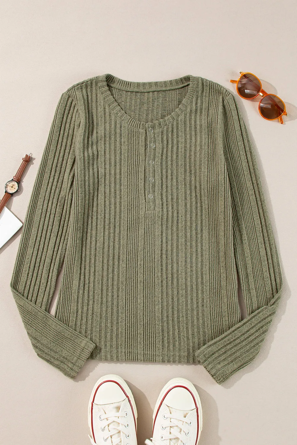 Ribbed Knit Half Slim Fit Blouse