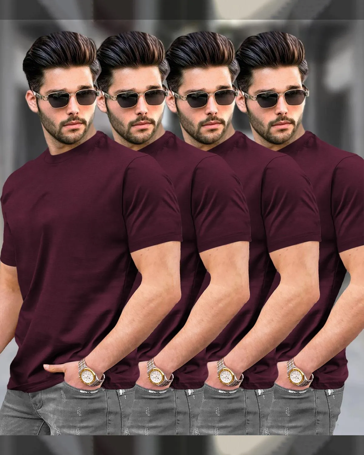 Round Neck Half Sleeve T-shirts (Pack Of 4) | 6 Colours