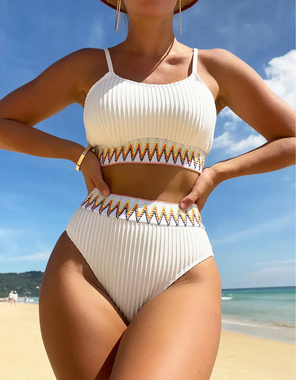 Solid-color Strap Backless Two-piece Bikini Swimwear Sets