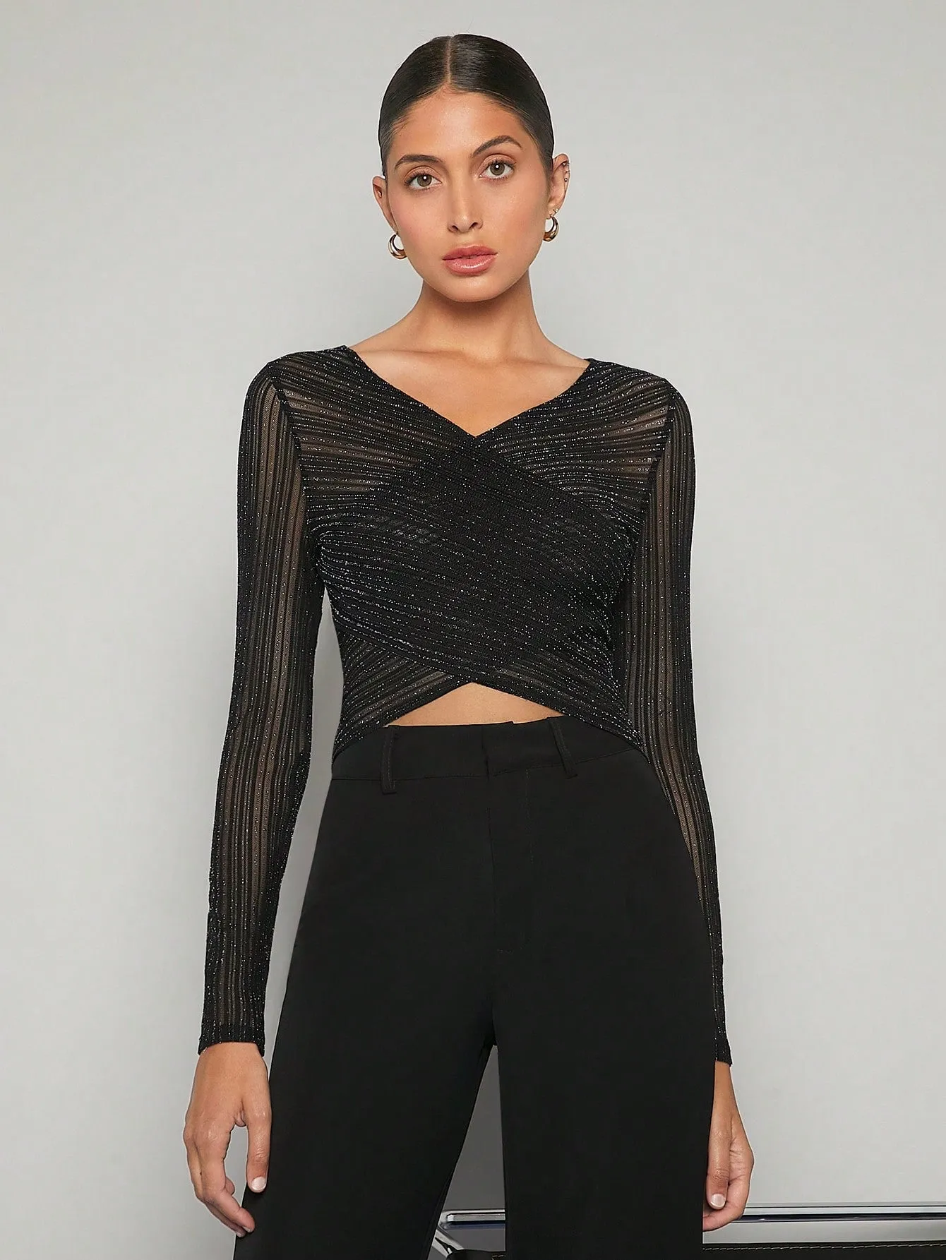 Striped Mesh Crossover Crop Top