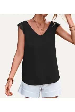 The Moment Collection Basic V-Neck Eyelash Lace Sleeveless Top