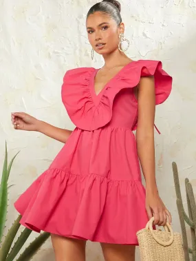 Tie Backless Ruffle Trim Dress